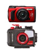 OM SYSTEM Tough TG-7 -kompaktikamera, punainen + PT-059 Diving Kit