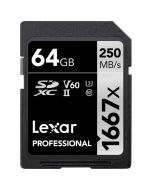 Lexar SDXC Pro 1667x U3 V60 UHS-II 64GB 250MB/s -muistikortti